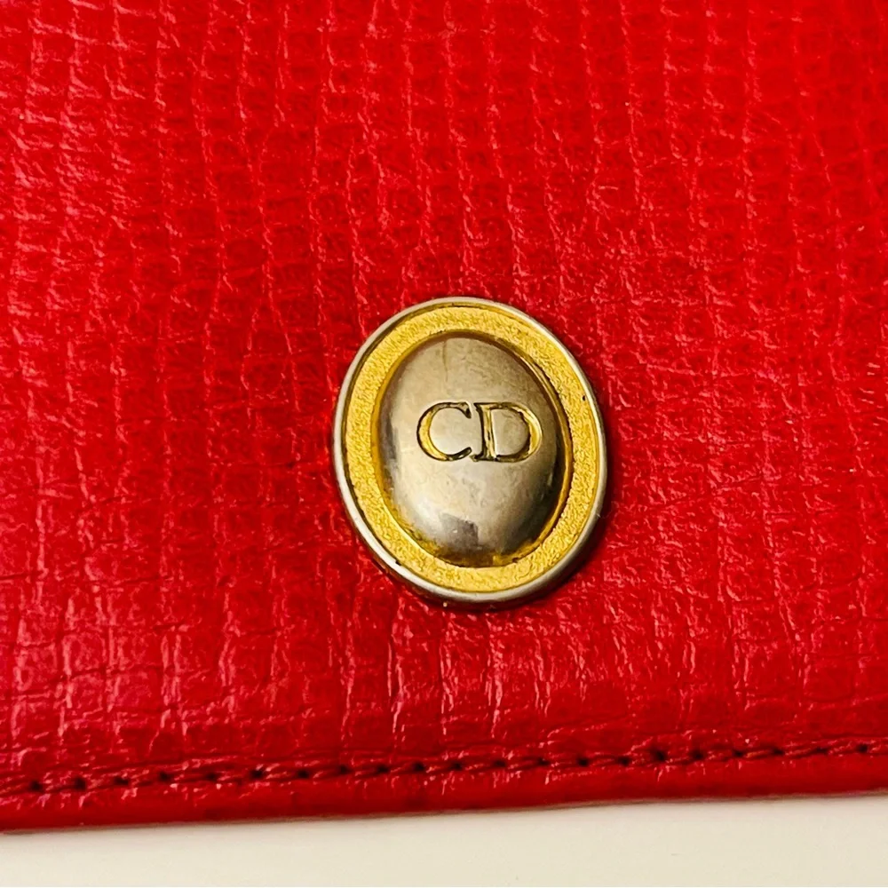 Vintage Christian Dior Red Pebbled Leather Continental Wallet